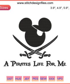 Mickey Mouse Pirate Embroidery Design, Disney Stitching, Skull Hat, Crossbones, Nautical Theme, Digital Download Embroidery