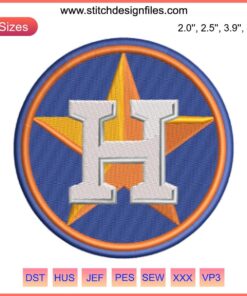 Houston Astros Embroidery Design featuring MLB logo, vibrant digital stitching for baseball enthusiasts, perfect for caps and bags.