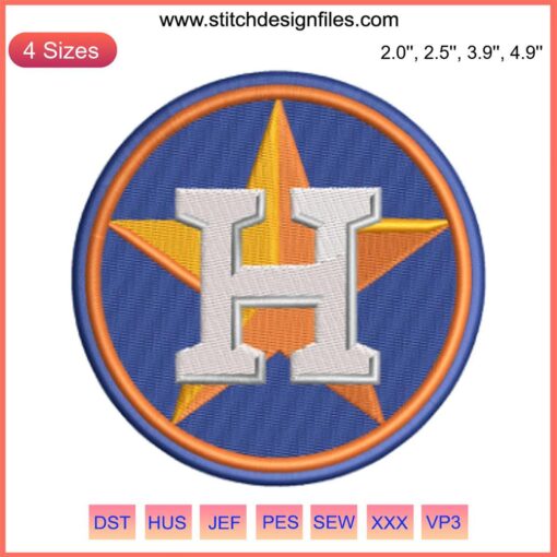 Houston Astros Embroidery Design featuring MLB logo, vibrant digital stitching for baseball enthusiasts, perfect for caps and bags.