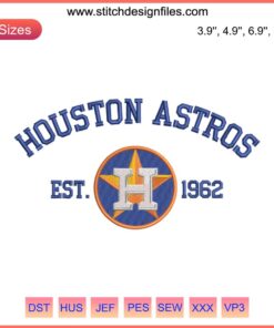Houston Astros Est. 1962 Embroidery Design – Digital Stitching of Astros Logo, Baseball Team, Sports Patch