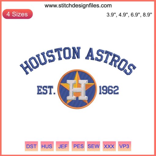 Houston Astros Est. 1962 Embroidery Design – Digital Stitching of Astros Logo, Baseball Team, Sports Patch
