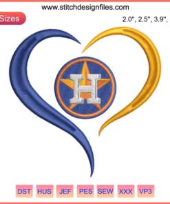 Houston Astros Heart Embroidery Design featuring baseball logo digital pattern, perfect for Houston Astros fans and embroidery projects.
