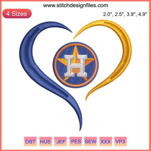 Houston Astros Heart Embroidery Design featuring baseball logo digital pattern, perfect for Houston Astros fans and embroidery projects.