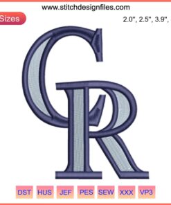 "Colorado Rockies Logo Embroidery Design - MLB Baseball Digital Stitching featuring purple mountains and baseball script."