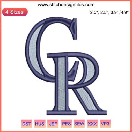 "Colorado Rockies Logo Embroidery Design - MLB Baseball Digital Stitching featuring purple mountains and baseball script."