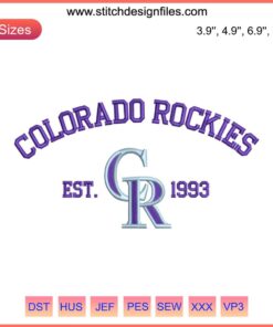 Colorado Rockies 1993 Embroidery Design: Rockies Baseball Digital Stitch, Logo Embroidered Digitally for Apparel Decor.