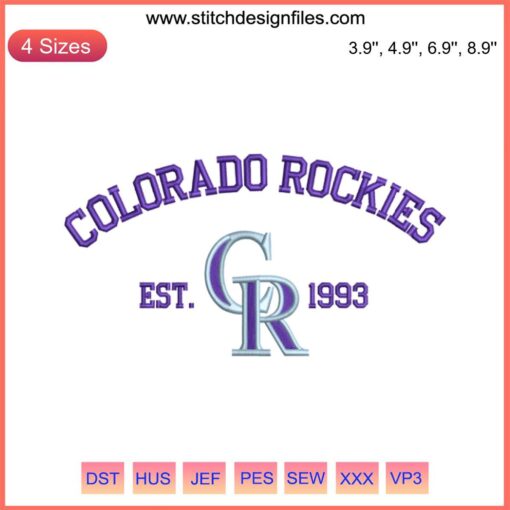 Colorado Rockies 1993 Embroidery Design: Rockies Baseball Digital Stitch, Logo Embroidered Digitally for Apparel Decor.