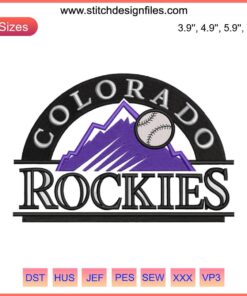 Colorado Rockies MLB Embroidery Design: Intricate digital baseball logo stitching featuring iconic team emblem in vibrant colors.