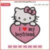 Hello Kitty Heart Embroidery Design "I Love My Boyfriend" - Cute Digital Stitching Pattern