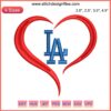 Los Angeles Dodgers Heart Embroidery Design | Digitized Baseball Logo Stitch Craft | MLB Team Embroidery Pattern