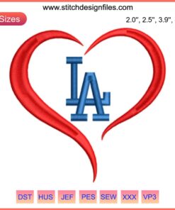 Los Angeles Dodgers Heart Embroidery Design | Digitized Baseball Logo Stitch Craft | MLB Team Embroidery Pattern