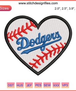 "Los Angeles Dodgers Heart Embroidery Design featuring iconic LA baseball stitching pattern for die-hard fans and crafters."