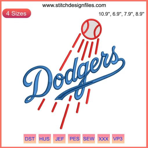 "LA Dodgers Baseball Embroidery Design - MLB Digital Stitching | Team Logo Perfect for Apparel Customization"