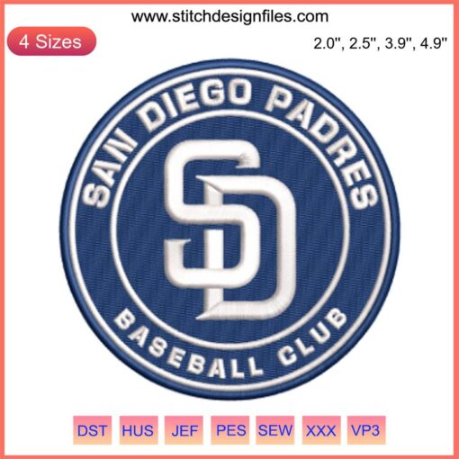 San Diego Padres Logo Embroidery Design - Baseball Digital Stitching Pattern, MLB Team Crest, Home Decor Embroidery Art