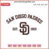 San Diego Padres Est. 1969 Embroidery Design featuring SD Baseball Digital Stitching on white background. Perfect for stitching projects.
