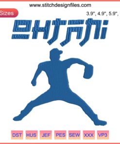 LA Dodgers Shohei Ohtani Embroidery Design featuring iconic Dodgers logo and Shohei Ohtani portrait for fans and crafters.