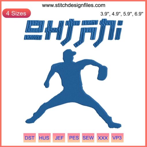 LA Dodgers Shohei Ohtani Embroidery Design featuring iconic Dodgers logo and Shohei Ohtani portrait for fans and crafters.