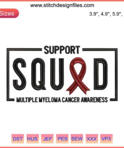 Multiple Myeloma Support Squad Embroidery Design | Cancer Awareness | Red Ribbon Digital Stitching