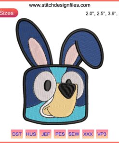Bunny Bluey Heeler Face Embroidery Design for Easter | Digitized Bluey Easter File | Cute Cartoon Patch Pattern