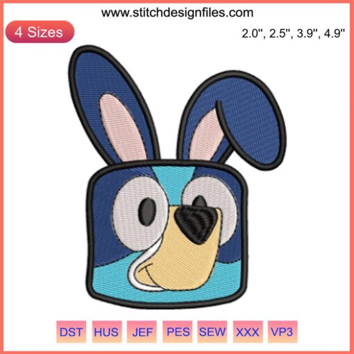 Bunny Bluey Heeler Face Embroidery Design for Easter | Digitized Bluey Easter File | Cute Cartoon Patch Pattern