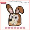 Cute Bunny Bingo Heeler face embroidery file for Bluey Easter Day; perfect digitized design for festive stitching projects.