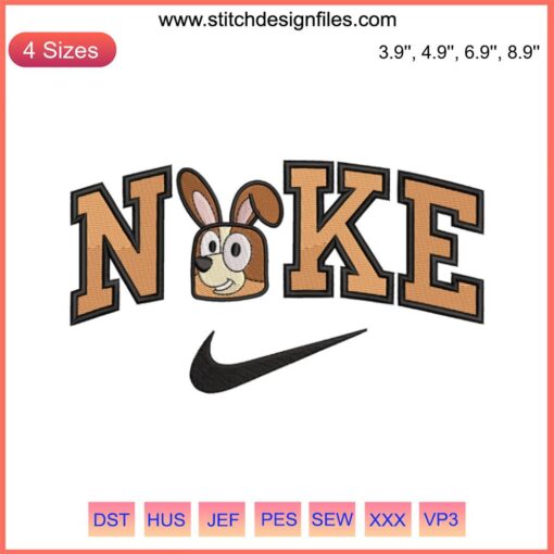 Bingo Bunny Face x Nike Easter Embroidery Design - Cute cartoon bunny with Nike logo, Easter embroidery digitizing file.
