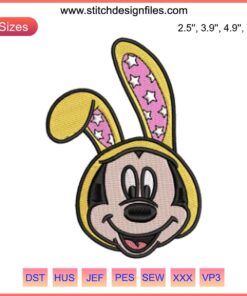 Mickey Bunny Face Easter Embroidery Design featuring Disney-themed digital stitching for Easter Day.
