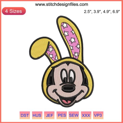 Mickey Bunny Face Easter Embroidery Design featuring Disney-themed digital stitching for Easter Day.