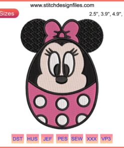 Minnie Easter Egg Embroidery Design: Cute Disney-inspired stitching featuring Minnie Mouse in a colorful Easter egg pattern.