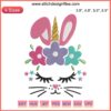 Easter Bunny Unicorn Embroidery Design featuring a whimsical unicorn with bunny ears and Easter eggs; perfect for festive stitching projects.
