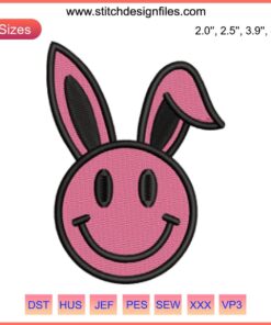 Adorable Smiley Face Bunny Embroidery Design for Easter, Perfect for Digital Stitching Projects, Cute Spring Decor.