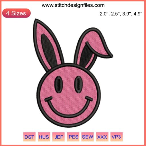 Adorable Smiley Face Bunny Embroidery Design for Easter, Perfect for Digital Stitching Projects, Cute Spring Decor.