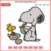 Peanuts Snoopy Easter Egg Embroidery, featuring Snoopy & Woodstock with festive Easter theme, Digital Stitching Design.