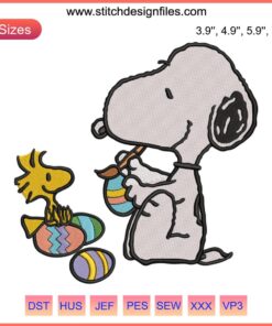 Peanuts Snoopy Easter Egg Embroidery, featuring Snoopy & Woodstock with festive Easter theme, Digital Stitching Design.