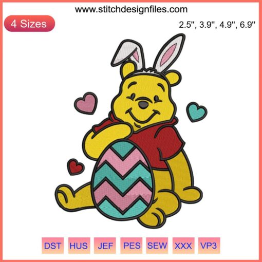 Winnie the Pooh Easter Embroidery Design featuring Pooh inside an Easter egg, perfect for digital stitching projects.