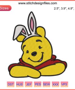 Winnie the Pooh Bunny Embroidery Design featuring a cute Pooh Bear in bunny costume, perfect for digital stitching projects.