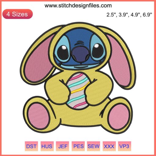 Disney Stitch Easter Bunny Embroidery Design: Cute Stitch Character with Easter Egg Motif, Perfect for Digital Stitching Projects