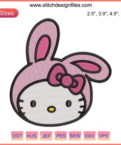 Hello Kitty Face Easter Embroidery Design: Cute Kitty Bunny Stitching, Digital Pattern, Hello Kitty Easter Decor, Embroidery Art