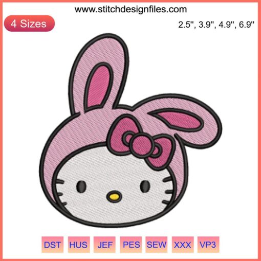 Hello Kitty Face Easter Embroidery Design: Cute Kitty Bunny Stitching, Digital Pattern, Hello Kitty Easter Decor, Embroidery Art