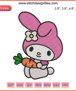 Cute My Melody Carrot Easter Embroidery Design | Sanrio My Melody Stitching with Bunny Ears and Carrot Detailing