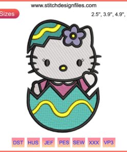 Hello Kitty Easter Egg Embroidery Design | Cute Kitty with Eggs | Happy Easter Digital Stitching Pattern | Kawaii Craft Art