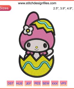 My Melody Easter Egg Embroidery Design, featuring a cute My Melody character and Easter motifs, perfect for digital stitching projects.