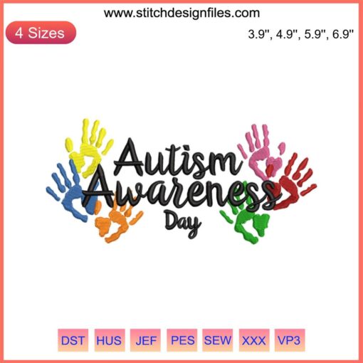 Colorful Autism Awareness Hands Embroidery Design | Digital Stitching Pattern for Autism Support | No Physical Product