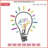 Embroidery design featuring a vibrant light bulb with autism awareness puzzle patterns, perfect for Autism Awareness Month projects.