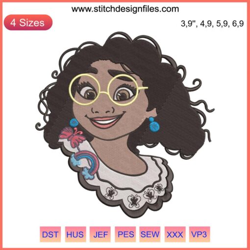 Mirabel Madrigal Encanto Embroidery Design, machine embroidery, vibrant colors, digital instant download, Disney character design.