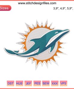 Miami Dolphins Logo Embroidery Design File: NFL Football Team Emblem, Vector File for Machine Embroidery, High-Quality Stitch Pattern