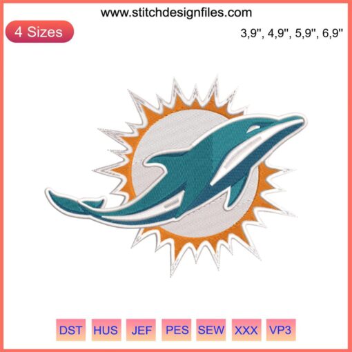 Miami Dolphins Logo Embroidery Design File: NFL Football Team Emblem, Vector File for Machine Embroidery, High-Quality Stitch Pattern