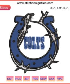 Indianapolis Colts Logo Embroidery Design File, NFL American Football, Stylish Horse Shoe Icon, Blue & White Stitch Pattern.