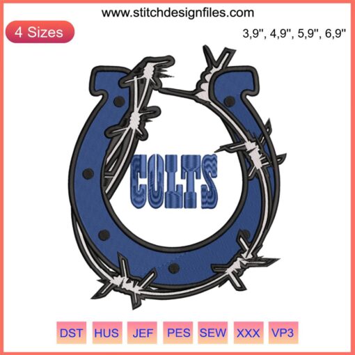 Indianapolis Colts Logo Embroidery Design File, NFL American Football, Stylish Horse Shoe Icon, Blue & White Stitch Pattern.