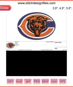 Chicago Bears Logo Embroidery Design File, NFL American Football Machine Stitch Pattern, Team Logo Digital Download